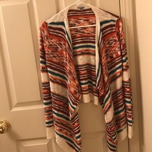 multi colored cardigan, long to short